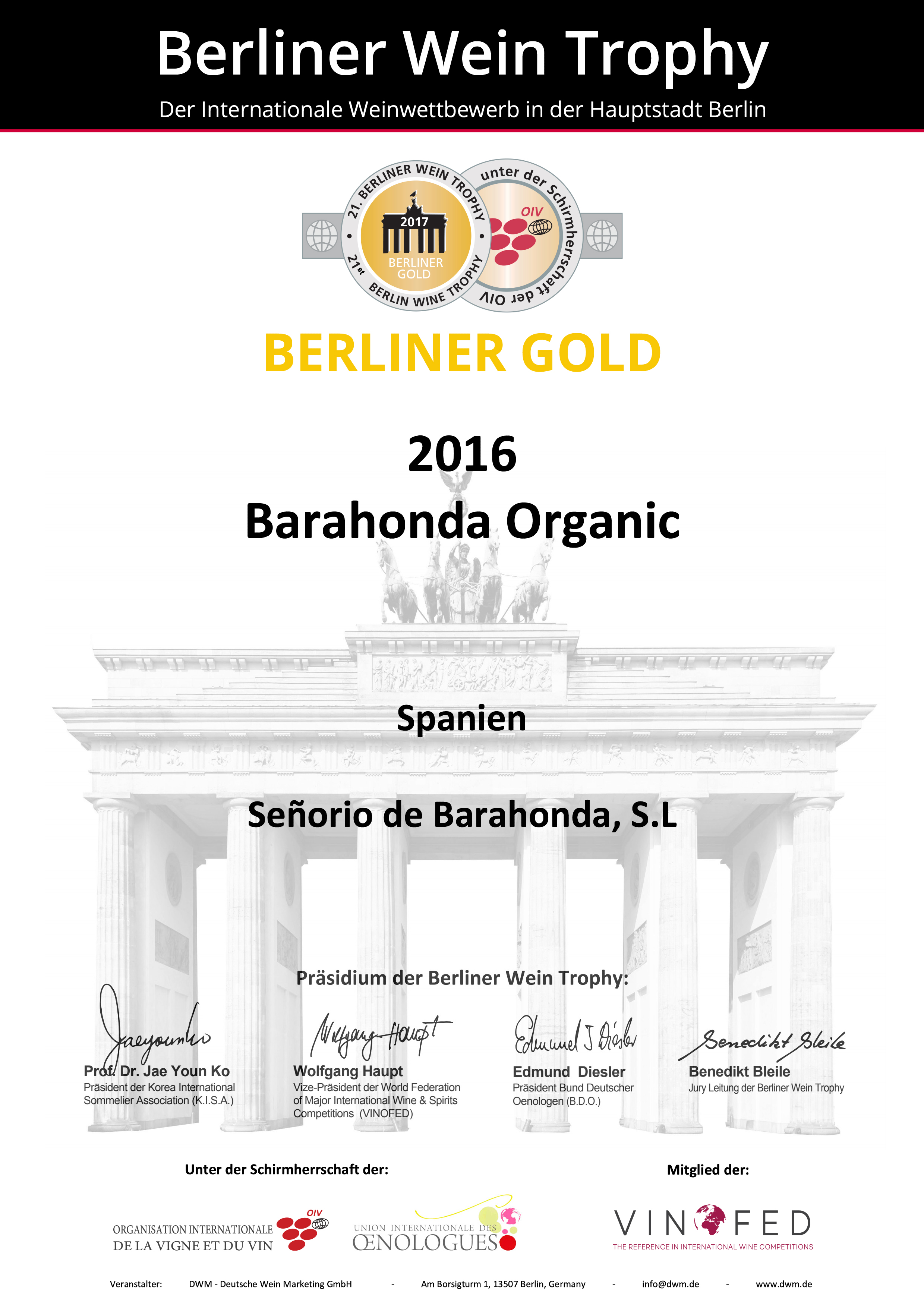 Berliner Wein GOLD Trophy 2017